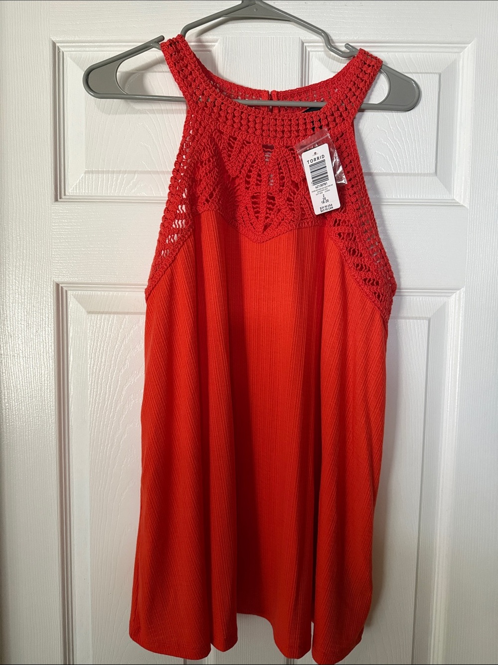 Torrid orange red Crochet Yoke Halter tunic